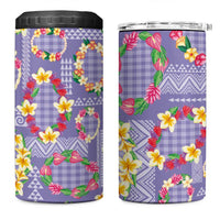 Hawaiian Leis 4 in 1 Can Cooler Tumbler Kakau Tattoos and Palaka Pastel Purple Color