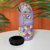 Hawaiian Leis 4 in 1 Can Cooler Tumbler Kakau Tattoos and Palaka Pastel Purple Color