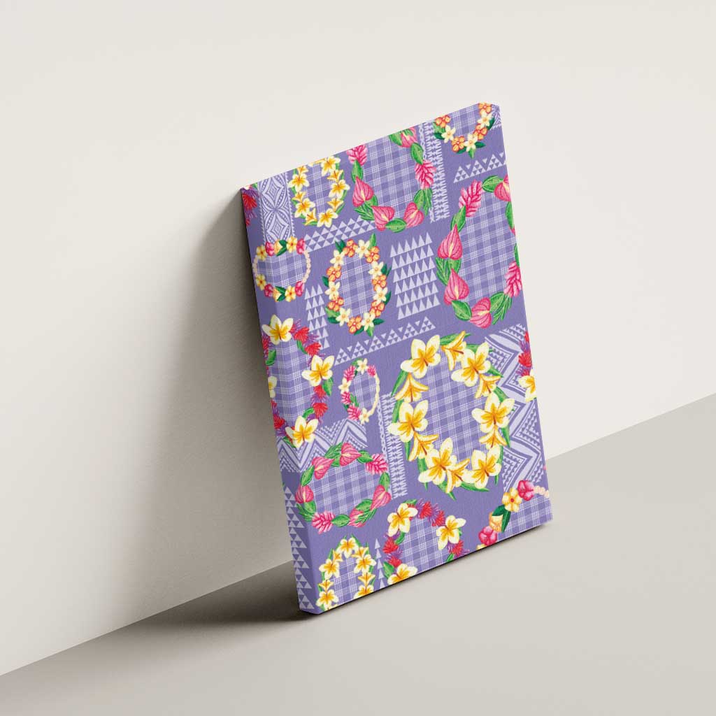 Hawaiian Leis Canvas Wall Art Kakau Tattoos and Palaka Pastel Purple Color
