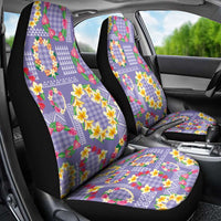 Hawaiian Leis Car Seat Cover Kakau Tattoos and Palaka Pastel Purple Color