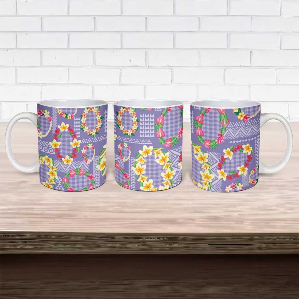 Hawaiian Leis Ceramic Mug Kakau Tattoos and Palaka Pastel Purple Color