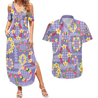 Hawaiian Leis Couples Matching Summer Maxi Dress and Hawaiian Shirt Kakau Tattoos and Palaka Pastel Purple Color LT03 Purple - Polynesian Pride