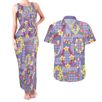 Hawaiian Leis Couples Matching Tank Maxi Dress and Hawaiian Shirt Kakau Tattoos and Palaka Pastel Purple Color LT03 Purple - Polynesian Pride