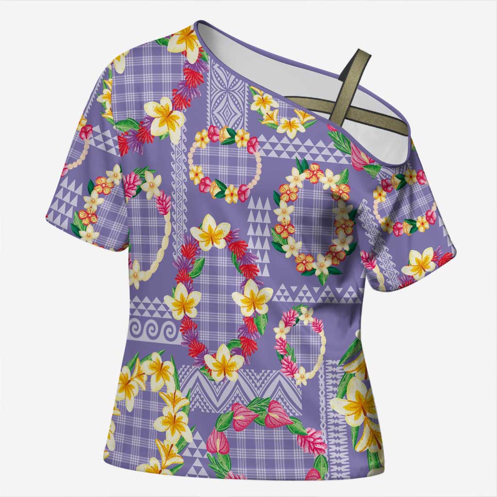 Hawaiian Leis Cross Shoulder Shirt Kakau Tattoos and Palaka Pastel Purple Color