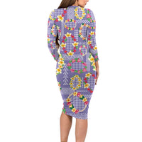 Hawaiian Leis Family Matching Long Sleeve Bodycon Dress and Hawaiian Shirt Kakau Tattoos and Palaka Pastel Purple Color LT03 - Polynesian Pride