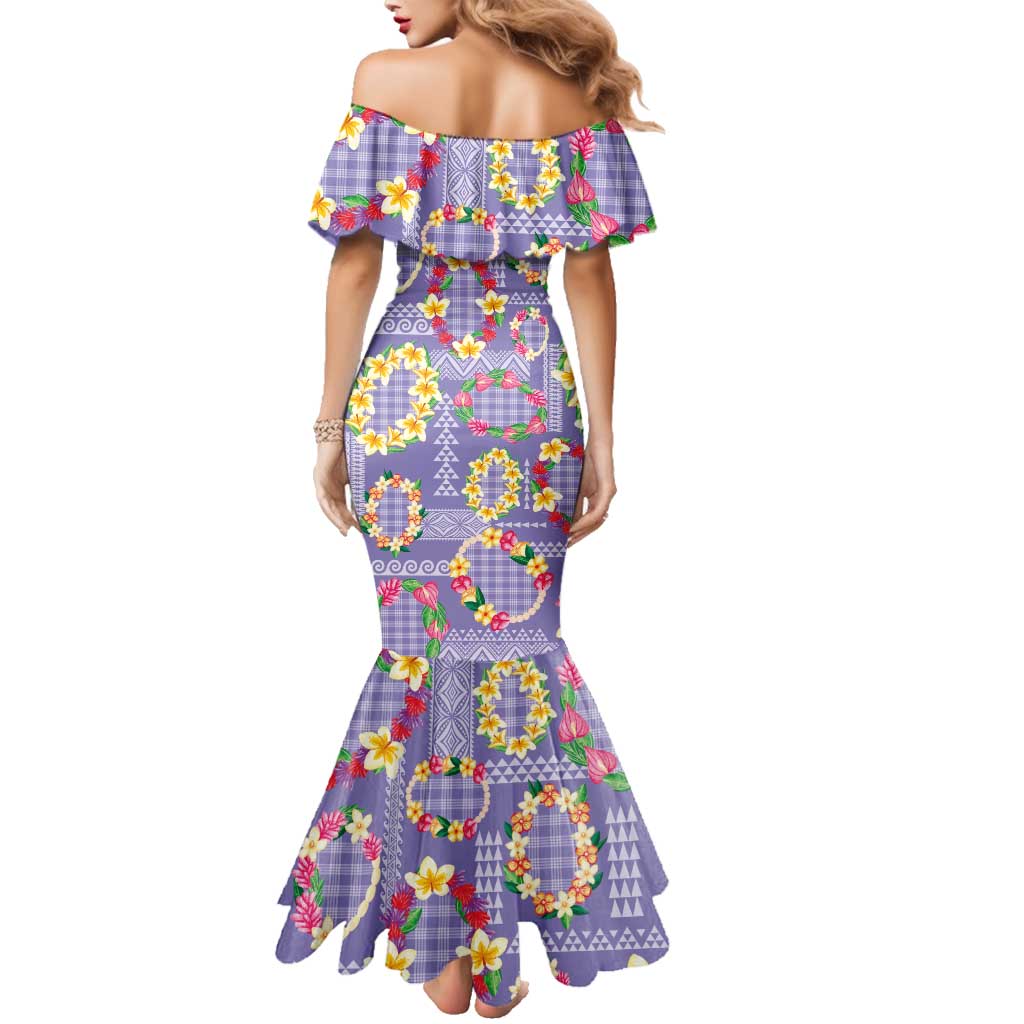 Hawaiian Leis Family Matching Mermaid Dress and Hawaiian Shirt Kakau Tattoos and Palaka Pastel Purple Color LT03 - Polynesian Pride