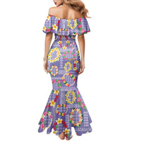 Hawaiian Leis Family Matching Mermaid Dress and Hawaiian Shirt Kakau Tattoos and Palaka Pastel Purple Color LT03 - Polynesian Pride