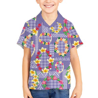 Hawaiian Leis Family Matching Off The Shoulder Long Sleeve Dress and Hawaiian Shirt Kakau Tattoos and Palaka Pastel Purple Color LT03 Son's Shirt Purple - Polynesian Pride