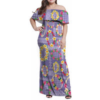 Hawaiian Leis Family Matching Off Shoulder Maxi Dress and Hawaiian Shirt Kakau Tattoos and Palaka Pastel Purple Color LT03 Mom's Dress Purple - Polynesian Pride
