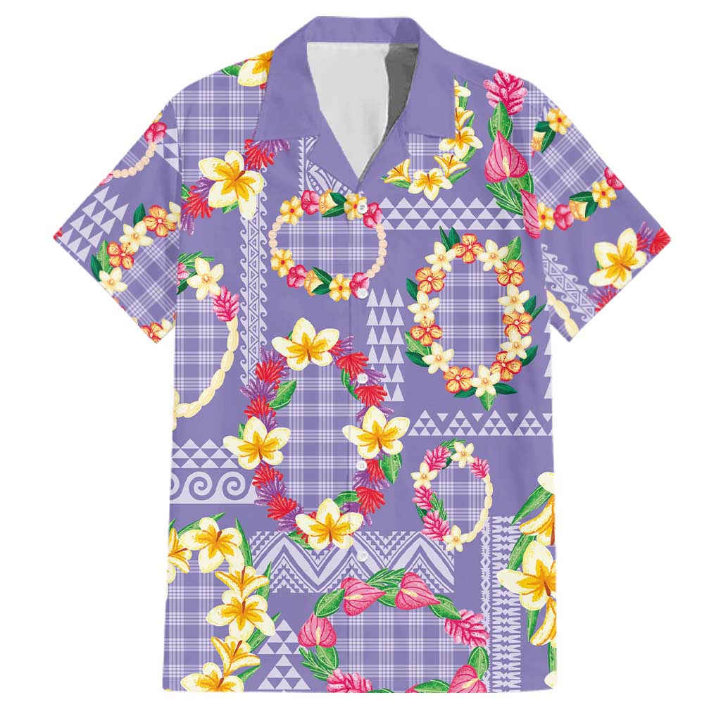 Hawaiian Leis Family Matching Off Shoulder Short Dress and Hawaiian Shirt Kakau Tattoos and Palaka Pastel Purple Color LT03 Dad's Shirt - Short Sleeve Purple - Polynesian Pride