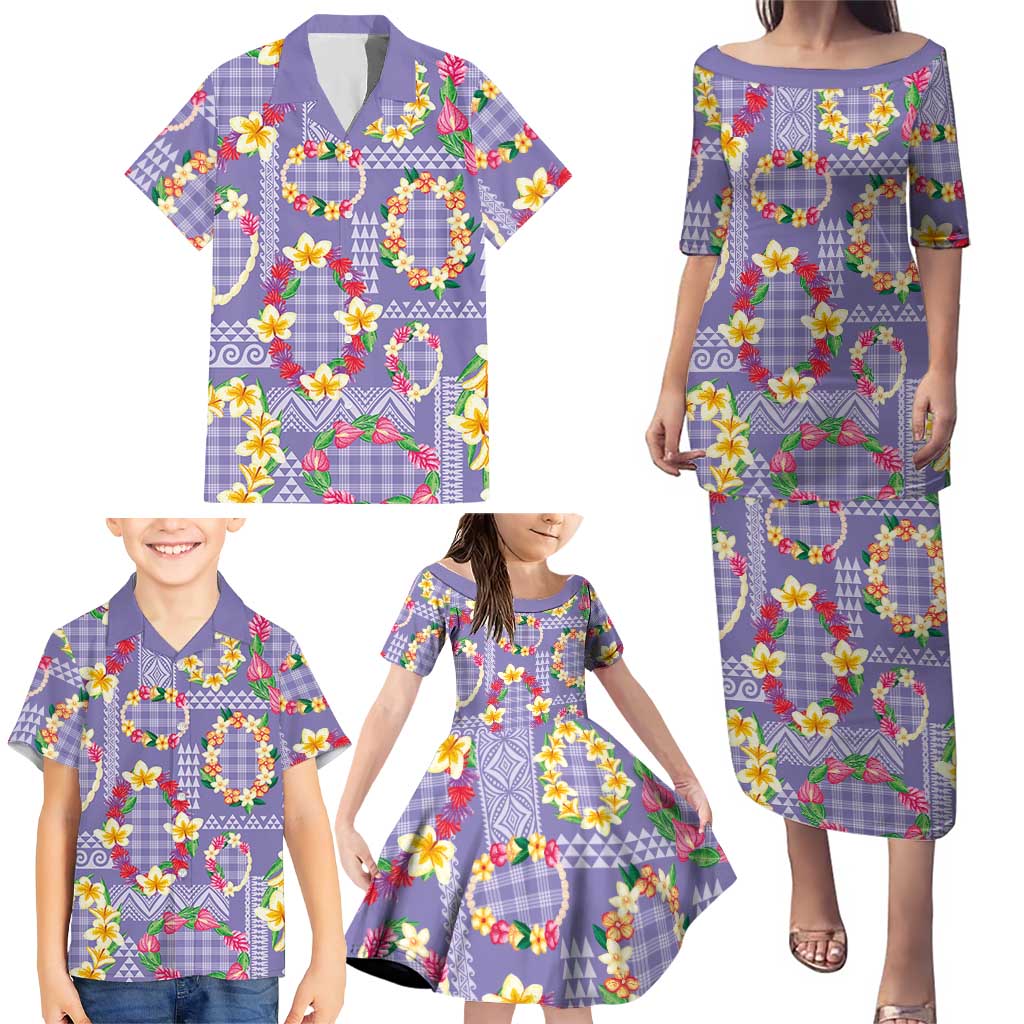 Hawaiian Leis Family Matching Puletasi and Hawaiian Shirt Kakau Tattoos and Palaka Pastel Purple Color LT03 - Polynesian Pride