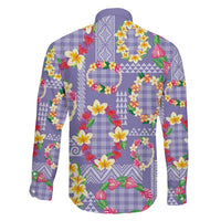 Hawaiian Leis Family Matching Short Sleeve Bodycon Dress and Hawaiian Shirt Kakau Tattoos and Palaka Pastel Purple Color LT03 - Polynesian Pride