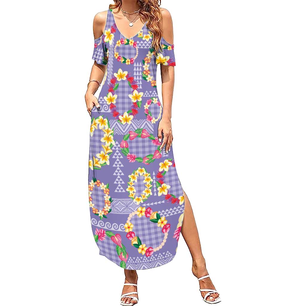Hawaiian Leis Family Matching Summer Maxi Dress and Hawaiian Shirt Kakau Tattoos and Palaka Pastel Purple Color LT03 Mom's Dress Purple - Polynesian Pride
