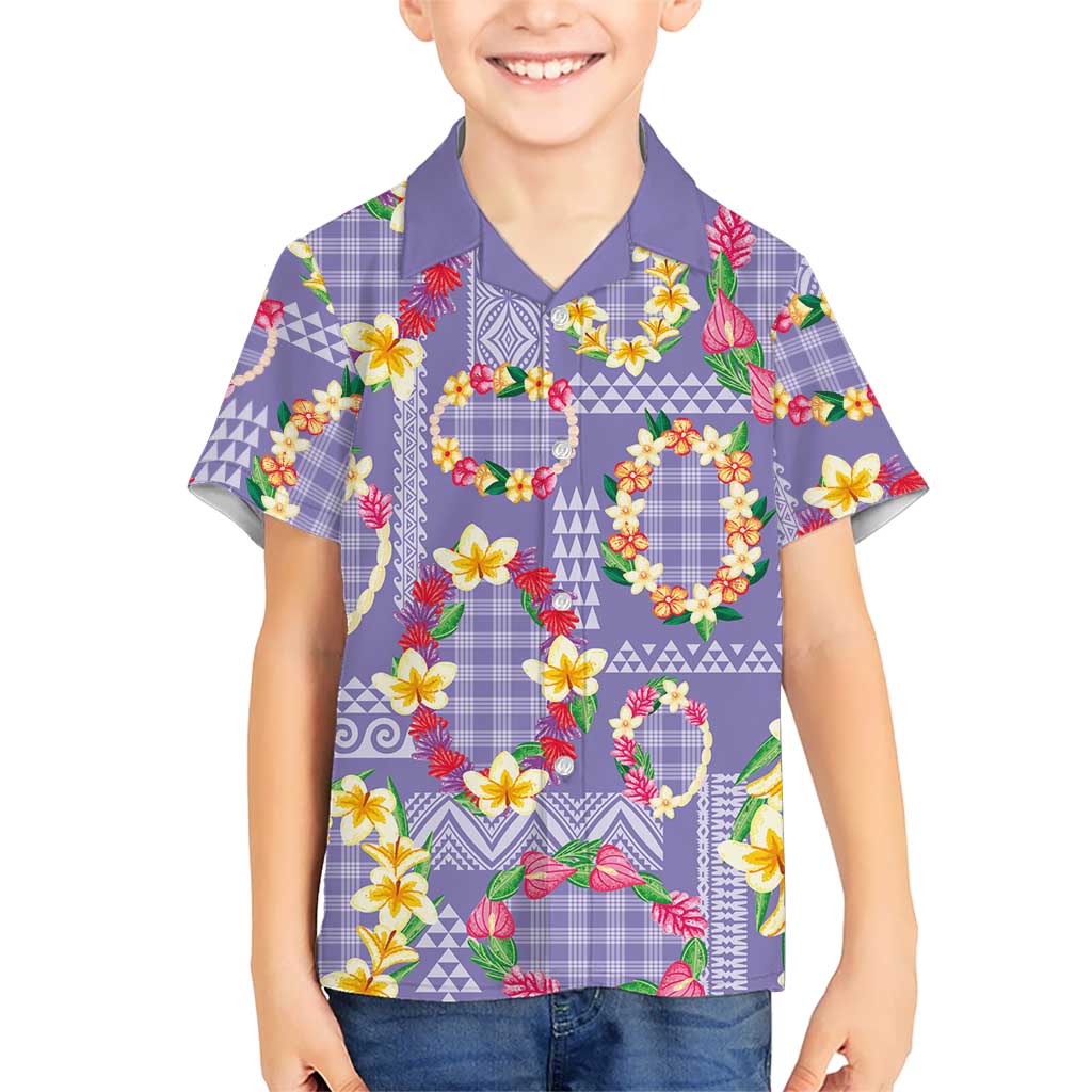 Hawaiian Leis Family Matching Summer Maxi Dress and Hawaiian Shirt Kakau Tattoos and Palaka Pastel Purple Color LT03 Son's Shirt Purple - Polynesian Pride