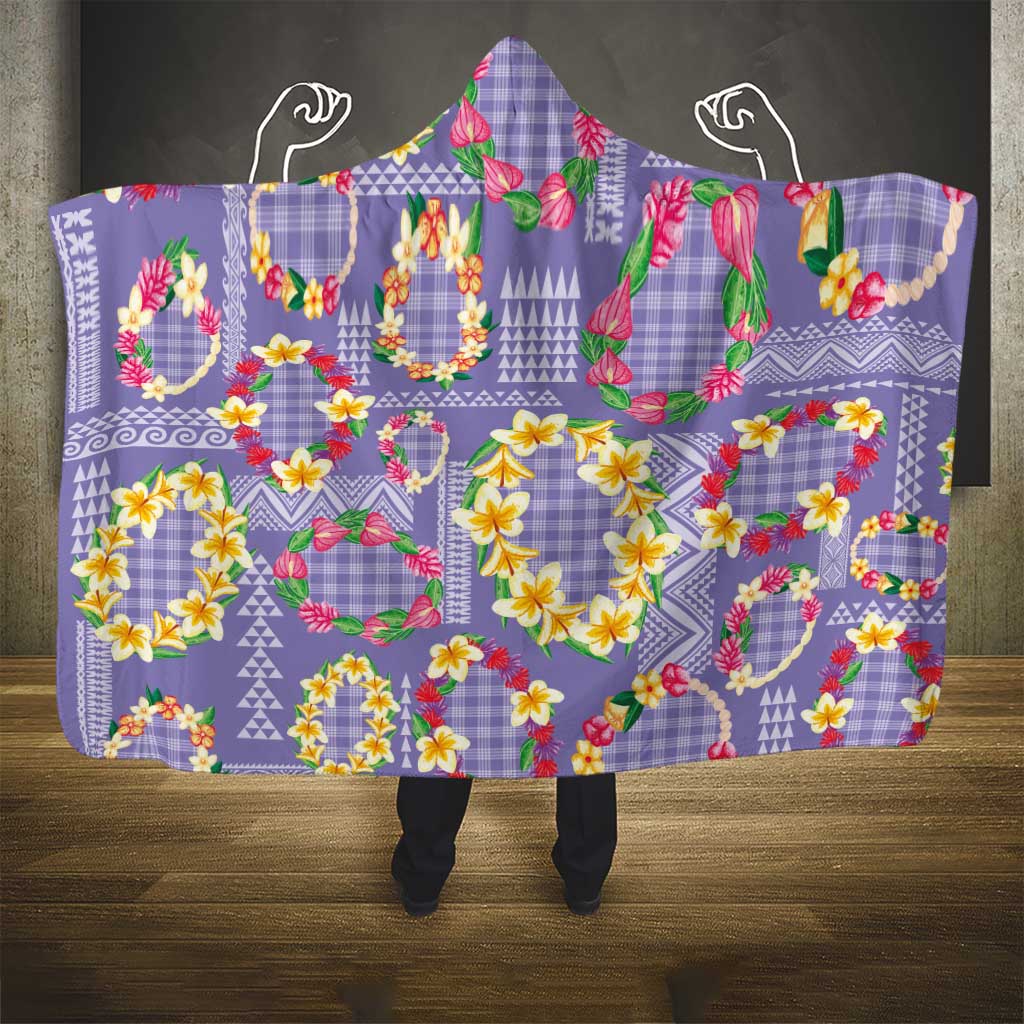 Hawaiian Leis Hooded Blanket Kakau Tattoos and Palaka Pastel Purple Color