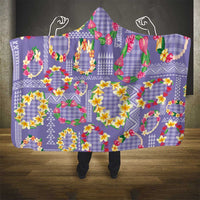 Hawaiian Leis Hooded Blanket Kakau Tattoos and Palaka Pastel Purple Color