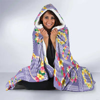 Hawaiian Leis Hooded Blanket Kakau Tattoos and Palaka Pastel Purple Color