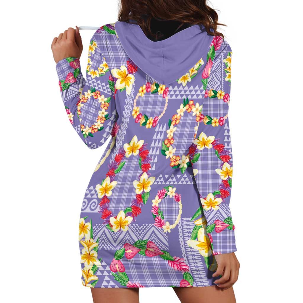 Hawaiian Leis Hoodie Dress Kakau Tattoos and Palaka Pastel Purple Color LT03 - Polynesian Pride
