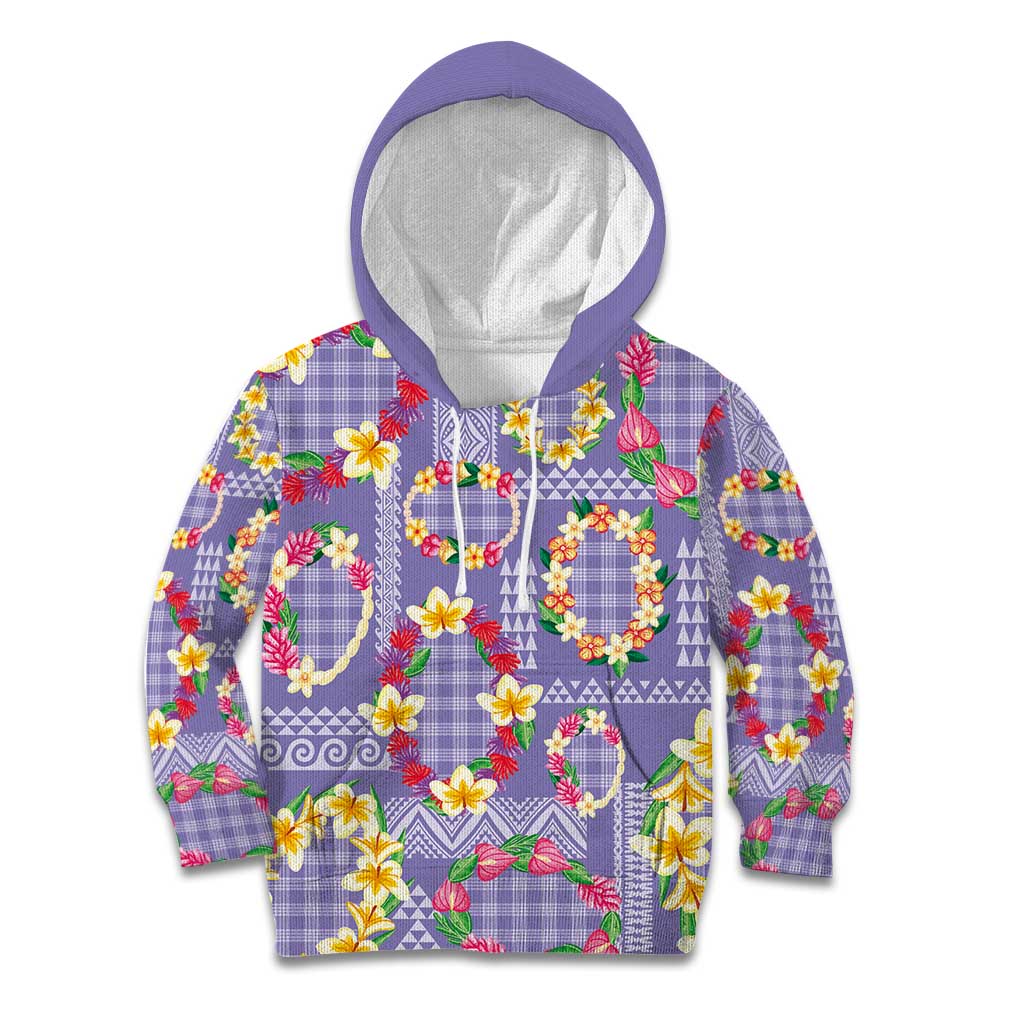 Hawaiian Leis Kid Hoodie Kakau Tattoos and Palaka Pastel Purple Color