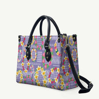 Hawaiian Leis Leather Bag Kakau Tattoos and Palaka Pastel Purple Color