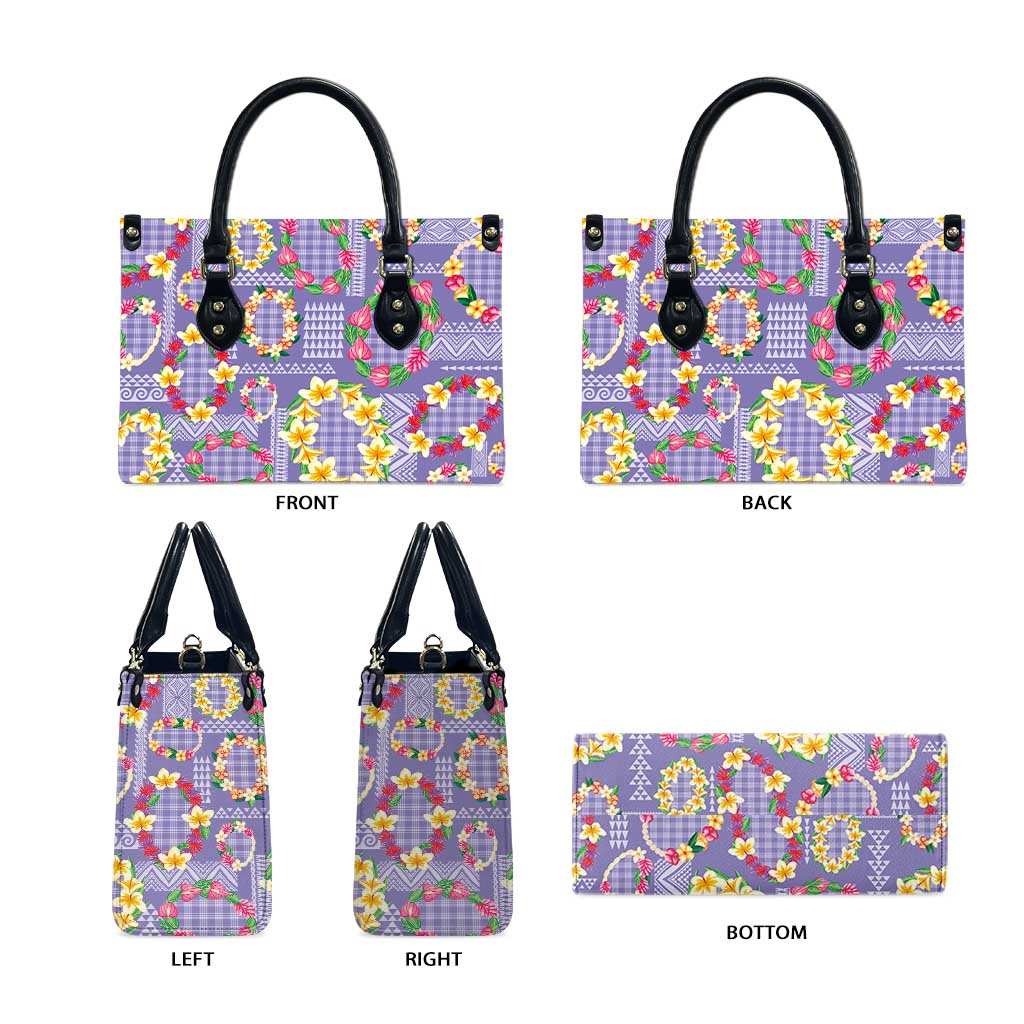 Hawaiian Leis Leather Bag Kakau Tattoos and Palaka Pastel Purple Color