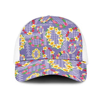 Hawaiian Leis Mesh Trucker Cap Kakau Tattoos and Palaka Pastel Purple Color