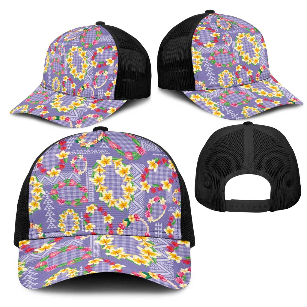 Hawaiian Leis Mesh Trucker Cap Kakau Tattoos and Palaka Pastel Purple Color