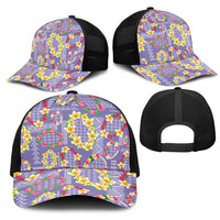 Hawaiian Leis Mesh Trucker Cap Kakau Tattoos and Palaka Pastel Purple Color