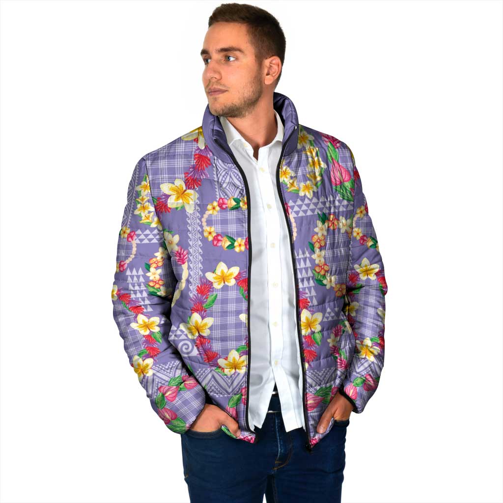 Hawaiian Leis Padded Jacket Kakau Tattoos and Palaka Pastel Purple Color
