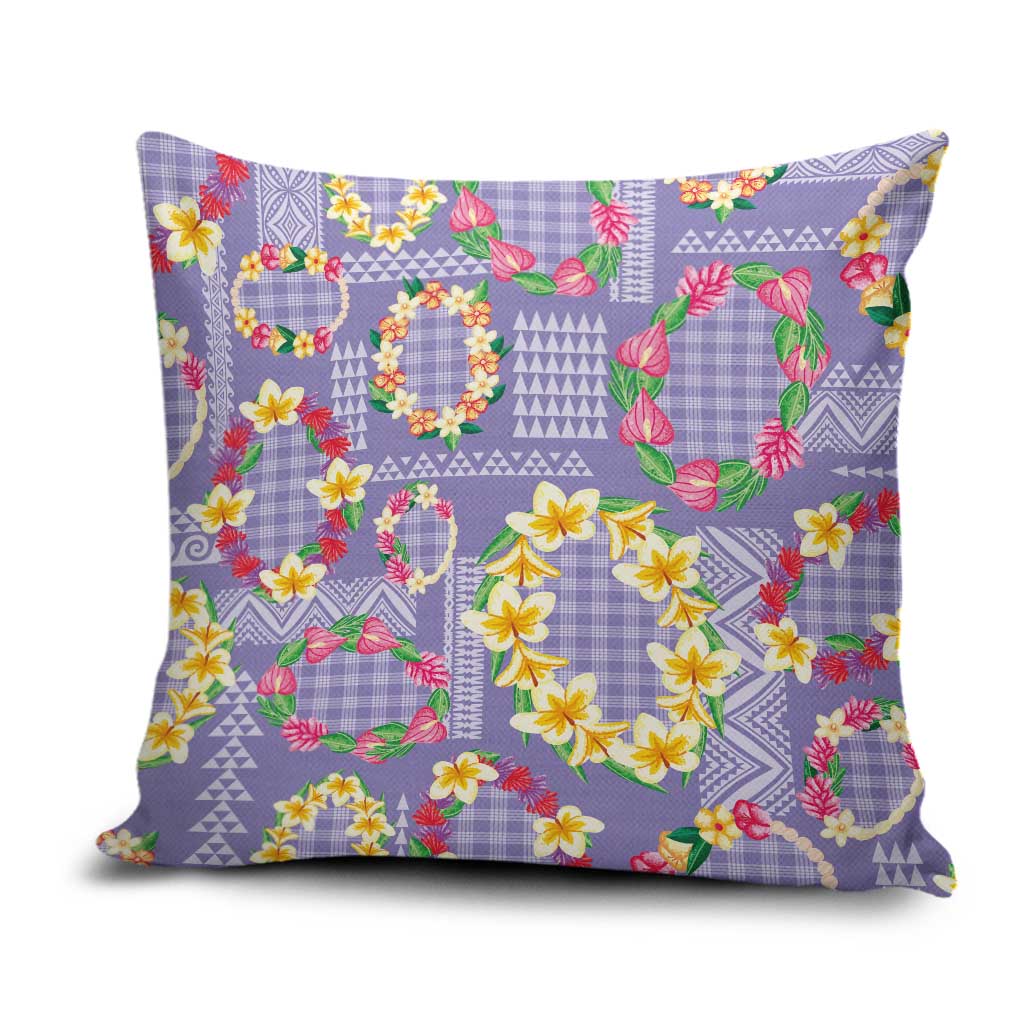 Hawaiian Leis Pillow Cover Kakau Tattoos and Palaka Pastel Purple Color