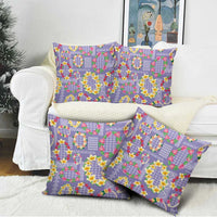 Hawaiian Leis Pillow Cover Kakau Tattoos and Palaka Pastel Purple Color