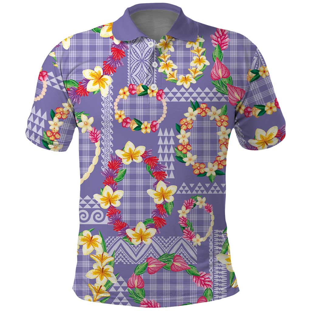 Hawaiian Leis Polo Shirt Kakau Tattoos and Palaka Pastel Purple Color