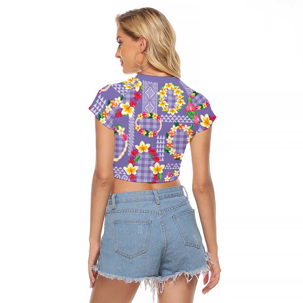 Hawaiian Leis Raglan Cropped T Shirt Kakau Tattoos and Palaka Pastel Purple Color