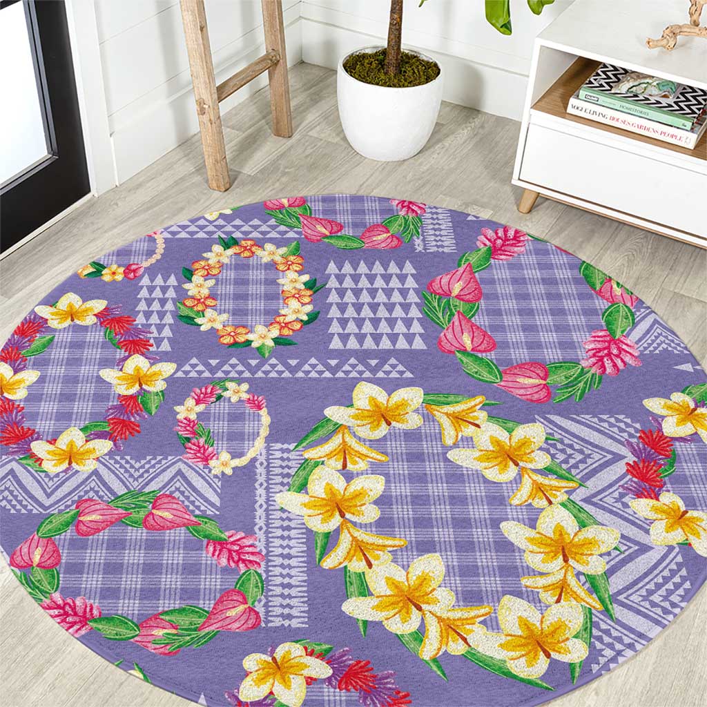 Hawaiian Leis Round Carpet Kakau Tattoos and Palaka Pastel Purple Color