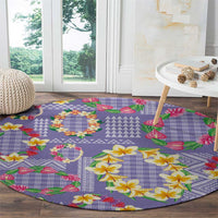 Hawaiian Leis Round Carpet Kakau Tattoos and Palaka Pastel Purple Color