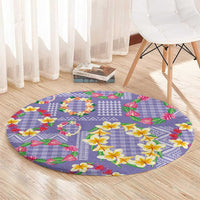 Hawaiian Leis Round Carpet Kakau Tattoos and Palaka Pastel Purple Color