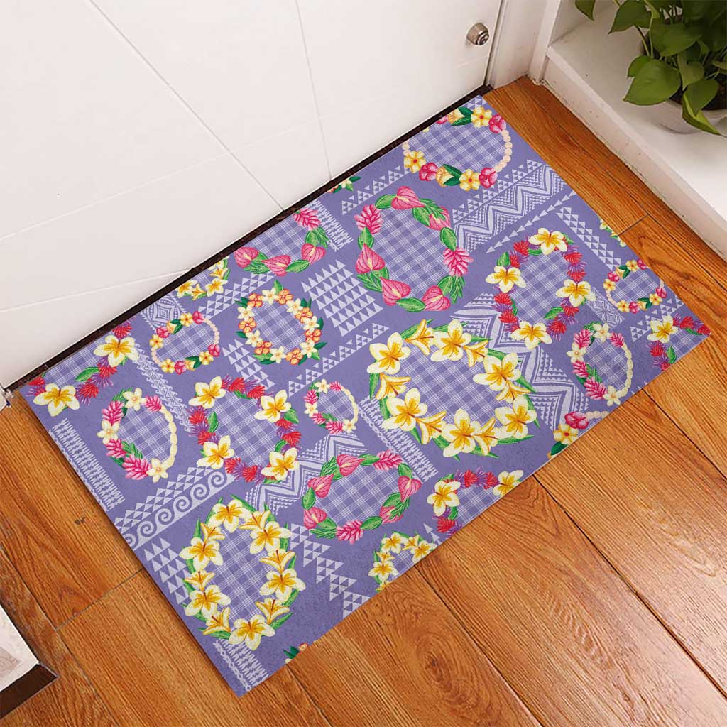 Hawaiian Leis Rubber Doormat Kakau Tattoos and Palaka Pastel Purple Color
