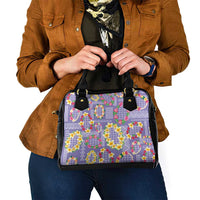 Hawaiian Leis Shoulder Handbag Kakau Tattoos and Palaka Pastel Purple Color