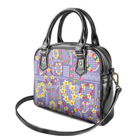 Hawaiian Leis Shoulder Handbag Kakau Tattoos and Palaka Pastel Purple Color