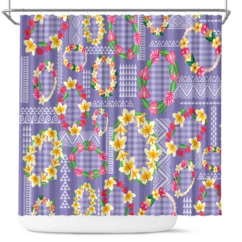 Hawaiian Leis Shower Curtain Kakau Tattoos and Palaka Pastel Purple Color