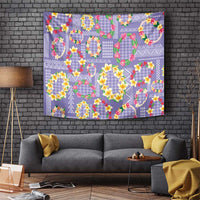 Hawaiian Leis Tapestry Kakau Tattoos and Palaka Pastel Purple Color