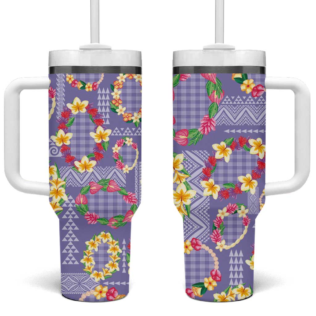 Hawaiian Leis Tumbler With Handle Kakau Tattoos and Palaka Pastel Purple Color