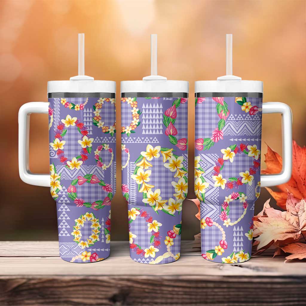 Hawaiian Leis Tumbler With Handle Kakau Tattoos and Palaka Pastel Purple Color