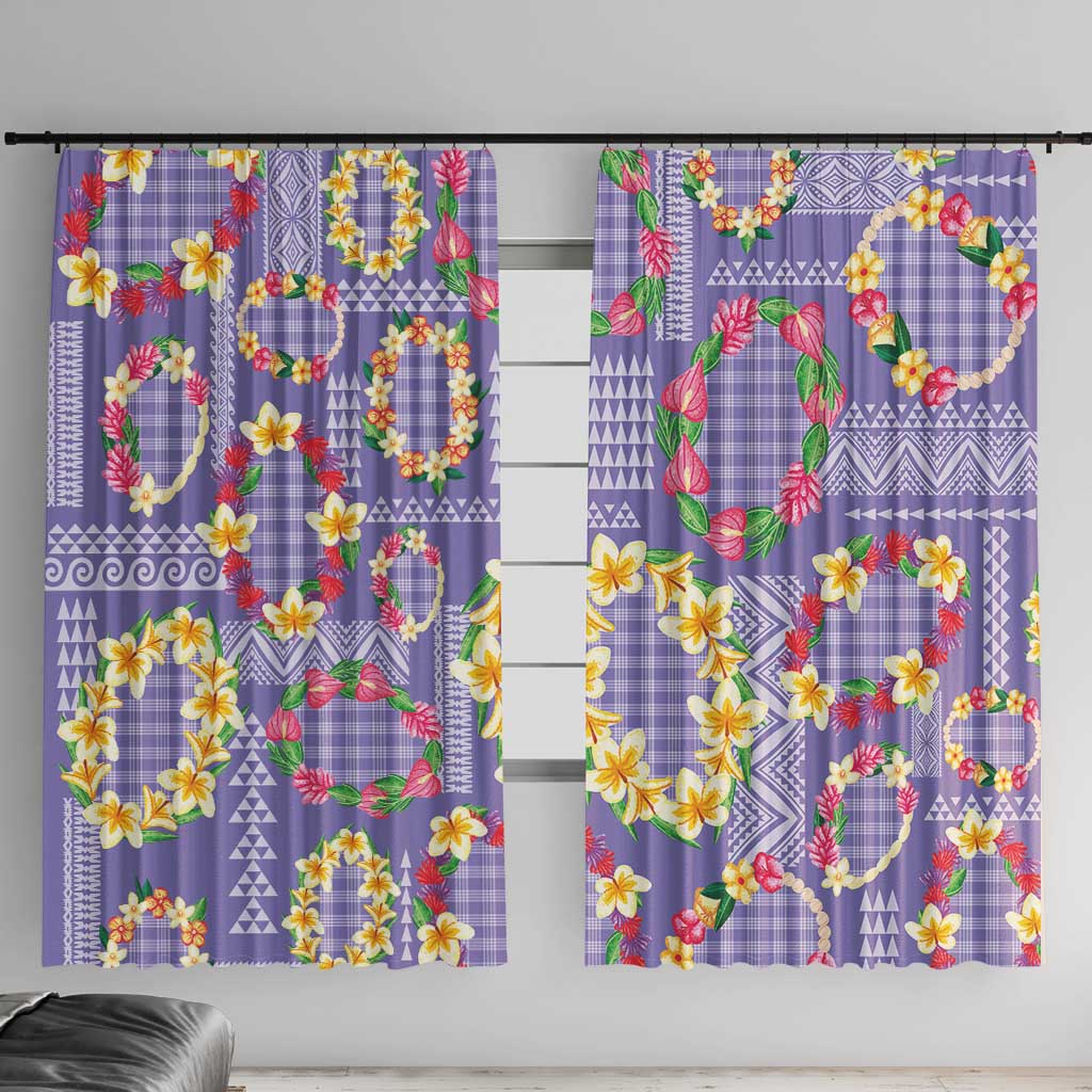 Hawaiian Leis Window Curtain Kakau Tattoos and Palaka Pastel Purple Color