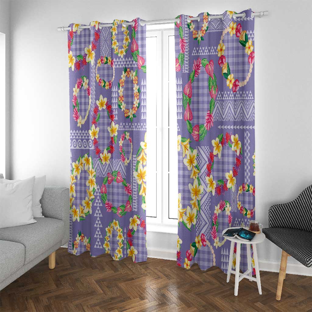 Hawaiian Leis Window Curtain Kakau Tattoos and Palaka Pastel Purple Color