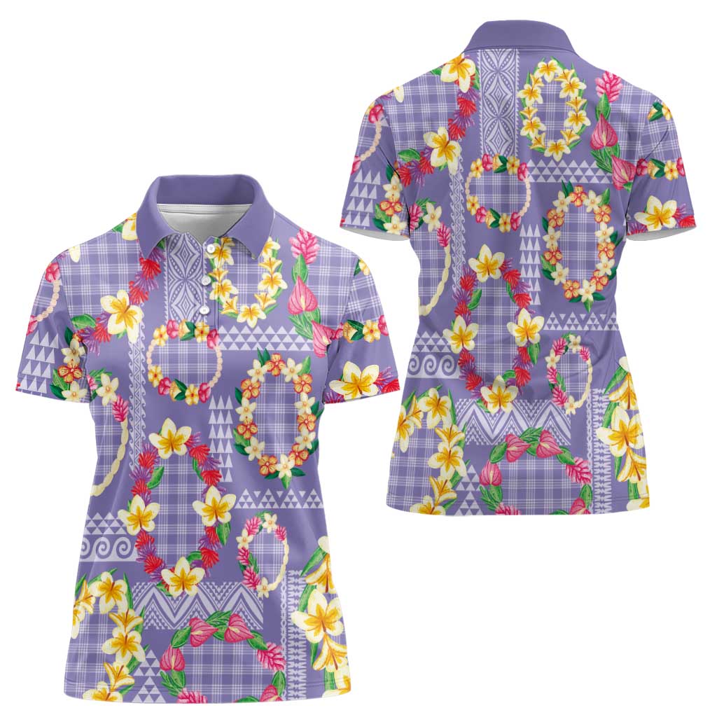 Hawaiian Leis Women Polo Shirt Kakau Tattoos and Palaka Pastel Purple Color LT03 - Polynesian Pride