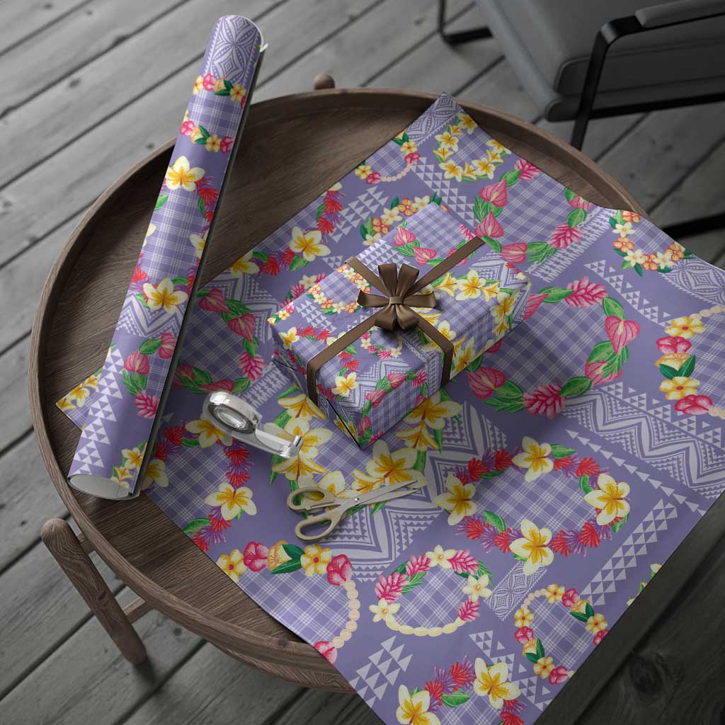 Hawaiian Leis Wrapping Paper Kakau Tattoos and Palaka Pastel Purple Color