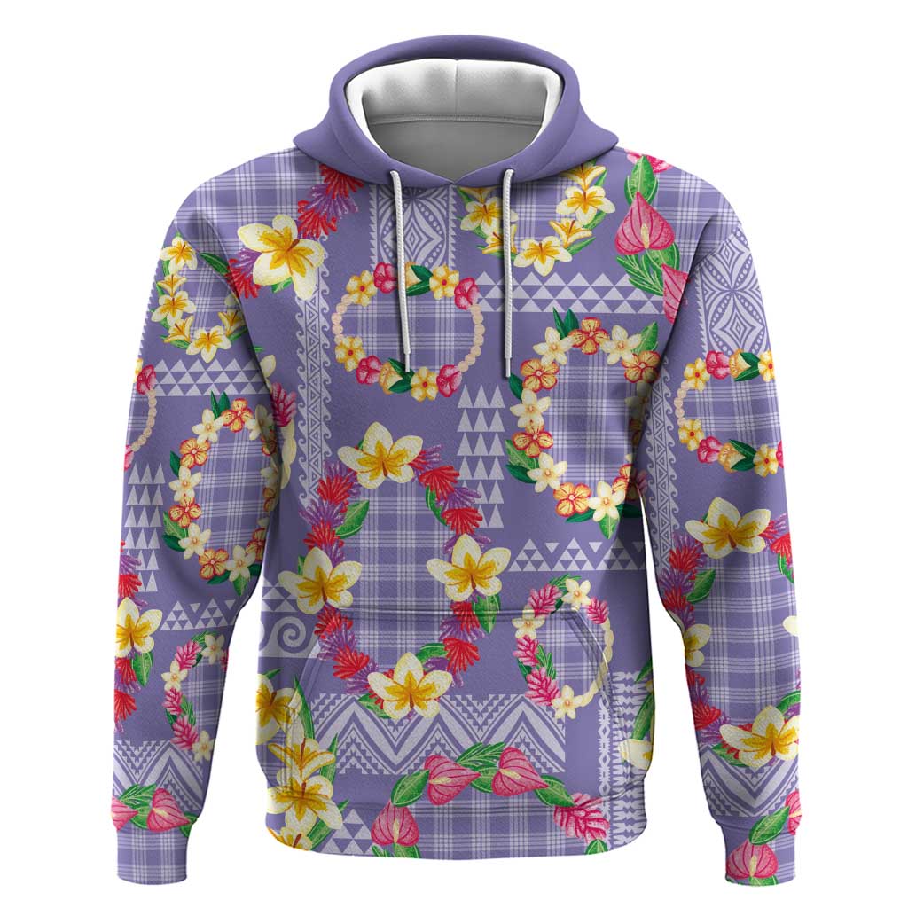Hawaiian Leis Zip Hoodie Kakau Tattoos and Palaka Pastel Purple Color