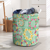 Hawaiian Leis Laundry Basket Kakau Tattoos and Palaka Pastel Green Color