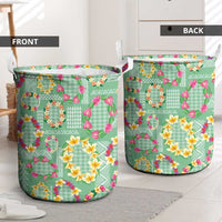 Hawaiian Leis Laundry Basket Kakau Tattoos and Palaka Pastel Green Color